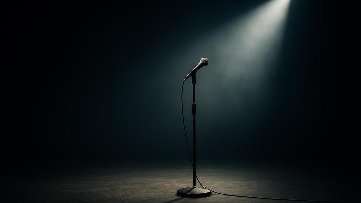 Un micrófono en un escenario vacío