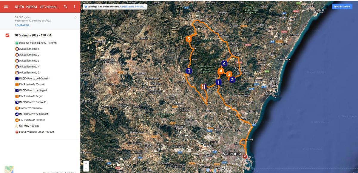 Recorido  Gran Fondo Internacional Marcha Ciudad València.