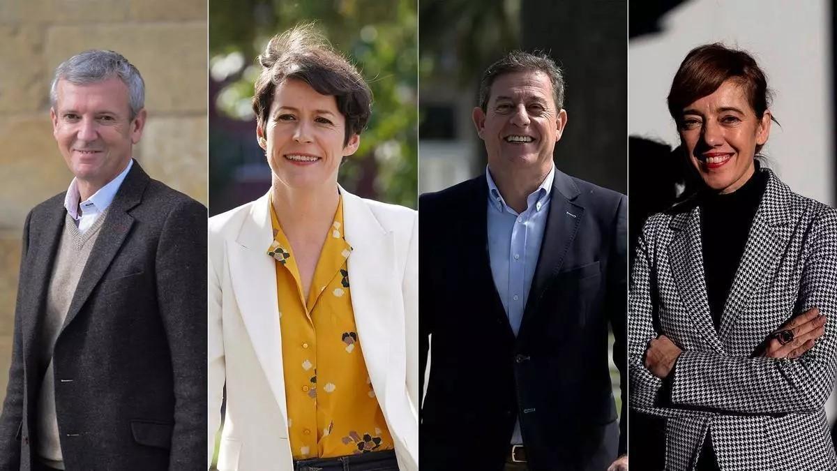 Alfonso Rueda, Ana Pontón, Gómez Besteiro y Marta Lois, candidatos a la Xunta de Galicia.