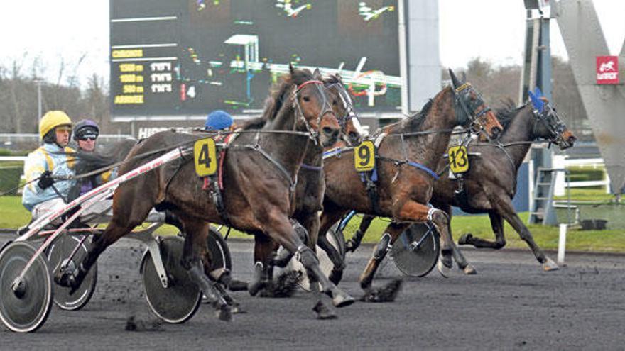 Trébol (4), con Biel Pou, en los últimos metros del ´Prix de Craon´ de París-Vincennes, en el que finalizó segundo el miércoles.