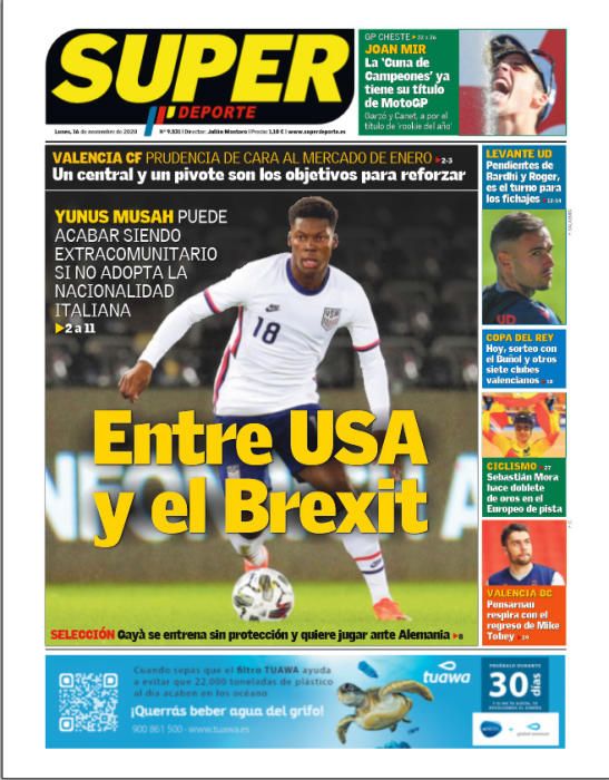 Portada SUPERDEPORTE lunes 16 noviembre 2020