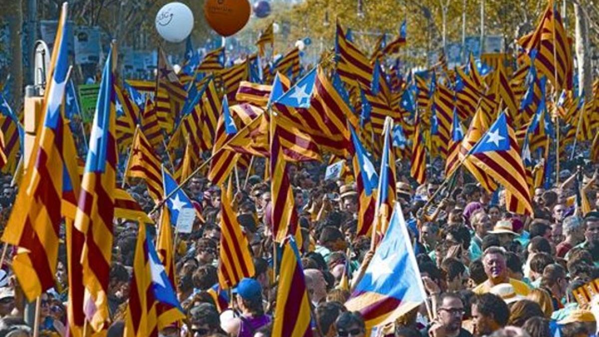 Una imagen de la multitudinaria manifestación que el pasado Onze de Setembre abarrotó las calles del centro de Barcelona.