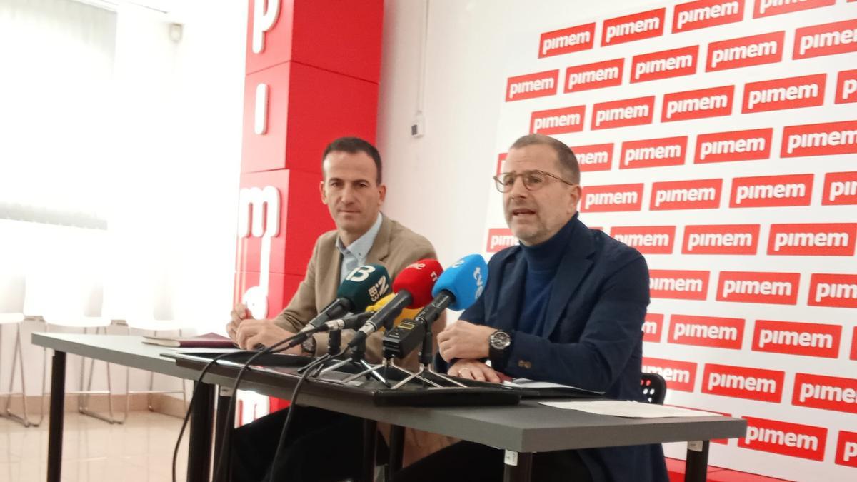 Jordi Mora, presidente de Pimem, y Benedikt Amann, en la sede de la patronal.