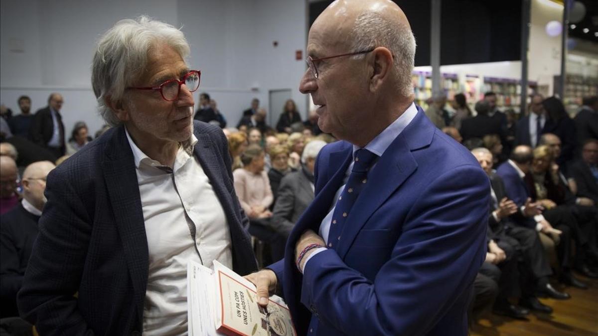 El exlíder de Unió, Josep Antoni Duran Lleida, con el exdiputado en el Congreso Josep Sánchez Llibre, este jueves, en Barcelona.