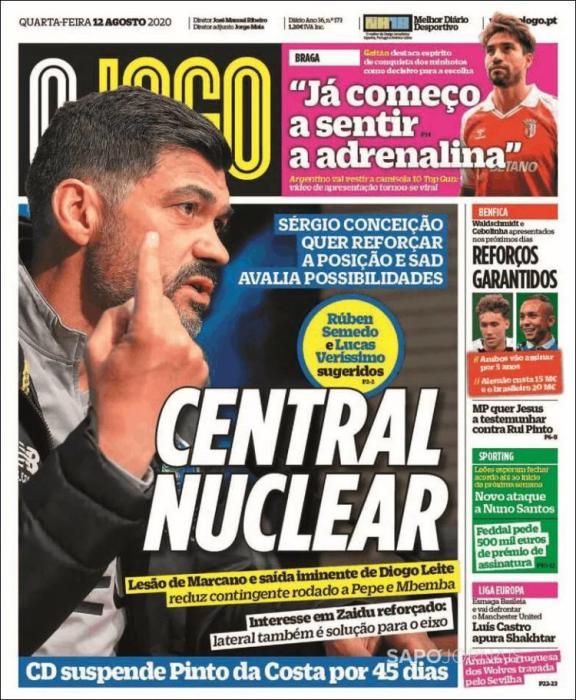 Portada O JOGO miércoles 12 agosto 2020