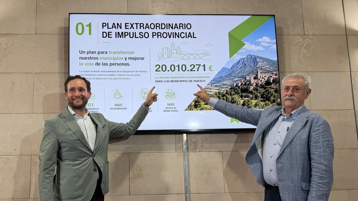 Isaac Claver y Álvaro Bescós en la presentación del Plan Extraordinario de Impulso Provincial