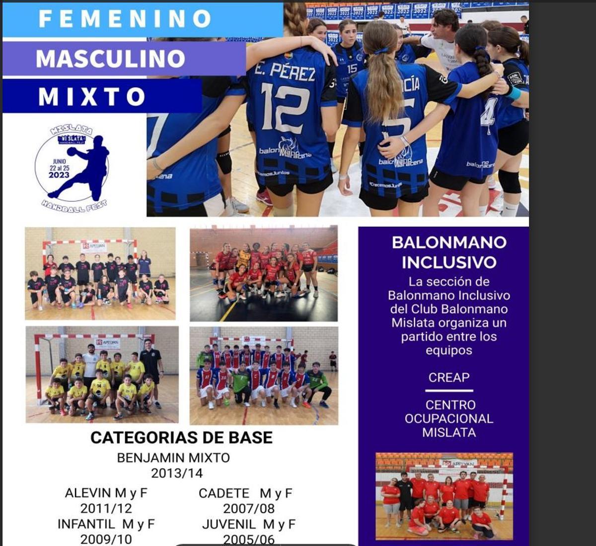 Categorías participantes en el Mislata Handball Fest  2023.