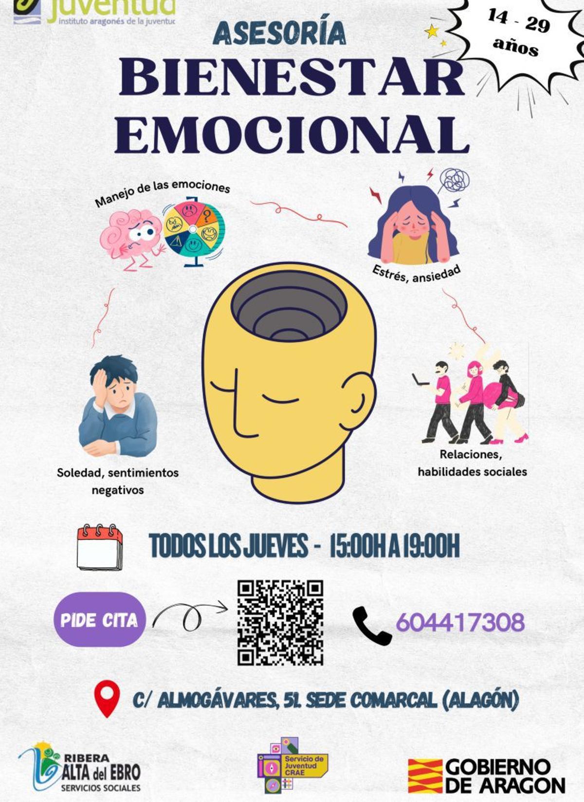 Cartel de la asesoría emocional en la sede comarcal.