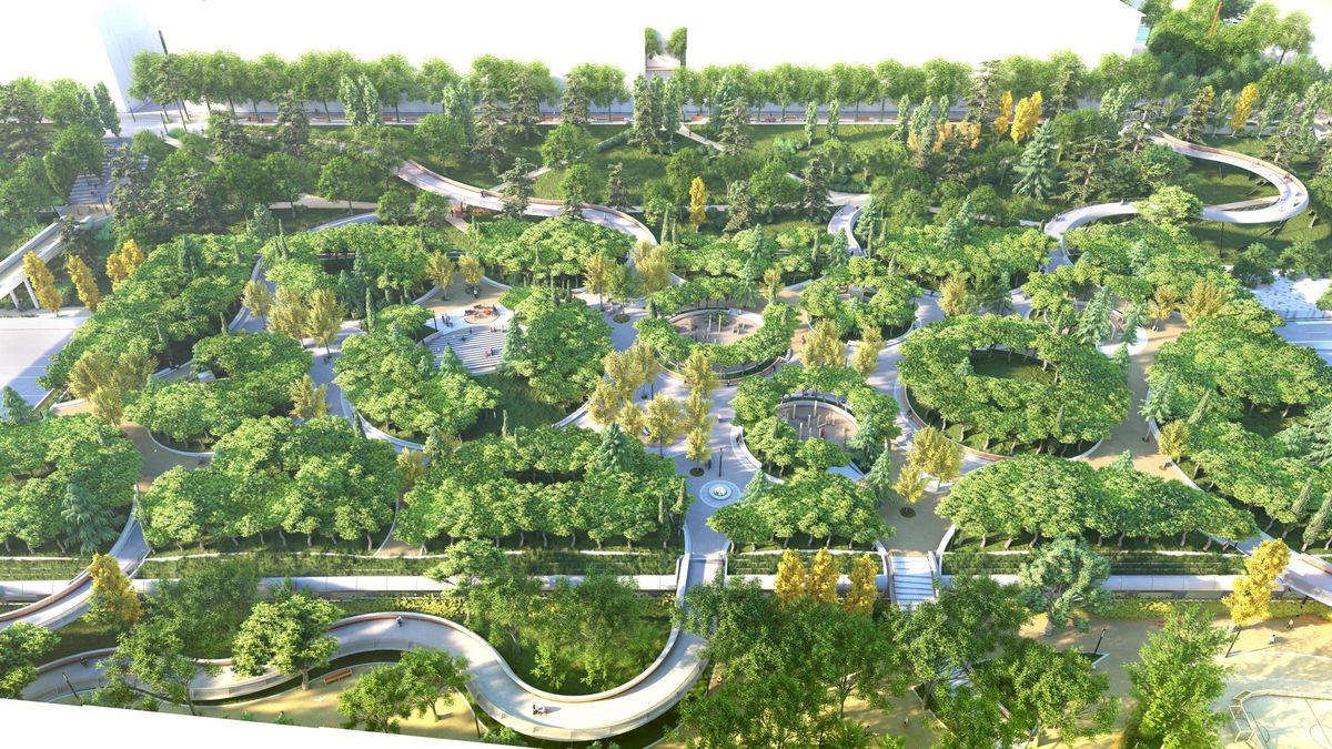 Recreación del proyecto de cubrición de la M-30 bautizado como Parque Ventas.
