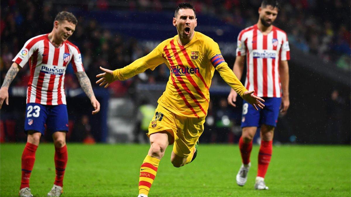 Leo Messi celebra el gol del triunfo en el Atlético-Barça de La Liga 2019/20