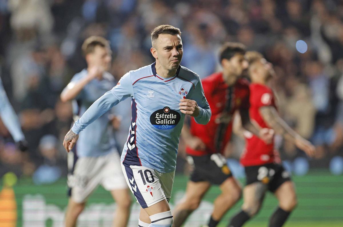 Iago Aspas celebra uno de los dos goles del Celta al Mallorca en Balaídos esta temporada.