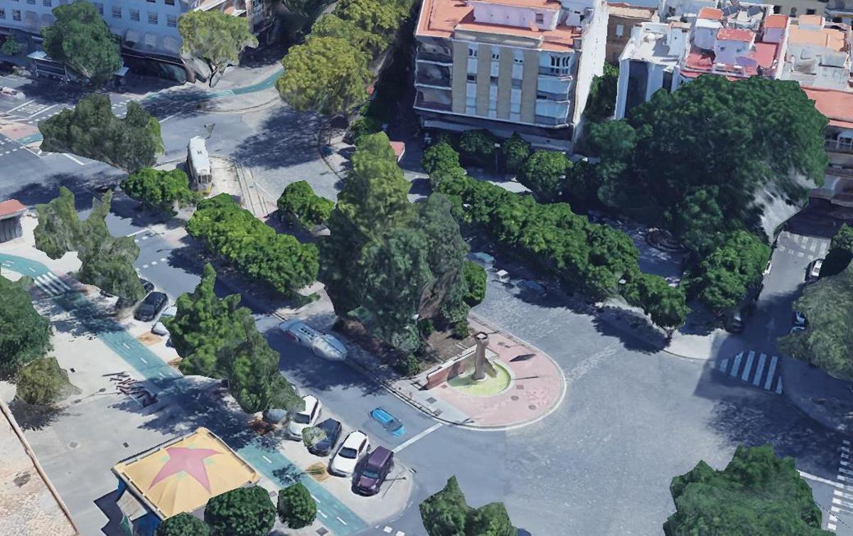 Vista aérea de la plaza San Martín de Porres de Triana en la que se hará un aparcamiento subterráneo