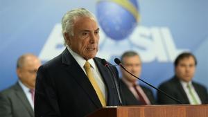 Temer, durante la firma del decreto de intervención federal en la seguridad pública en el estado de Río de Janeiro, el 16 de febrero, en Brasilia.