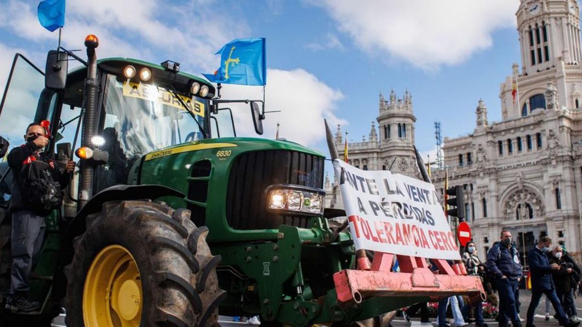 Un tractor en una manifestación del mundo rural en Madrid.