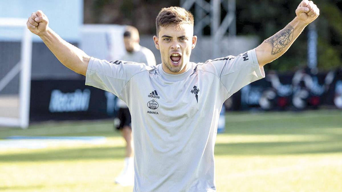 Fran Beltrán en un entrenamiento del Celta.