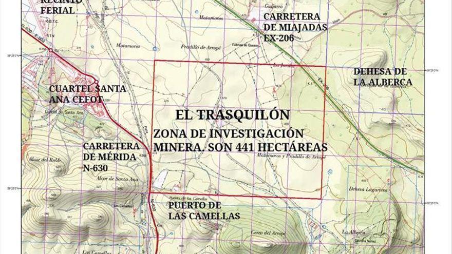 Plano con la zona de investigación minera del proyecto del Trasquilón.