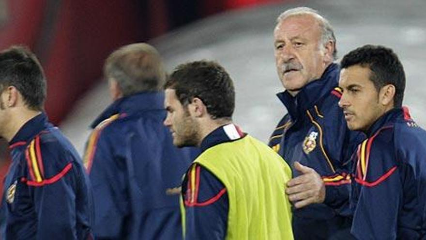 Vicente del Bosque, durante el entrenamiento de la selección española, este domingo en Johanesburgo