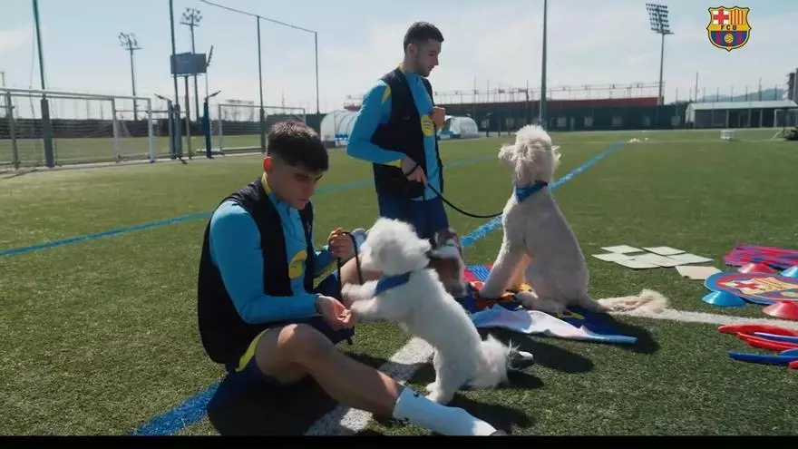 Joan Garcia i Gerard Martín apoyan el programa de la Fundació Barça de terapia asistida con perros para pacientes infantiles