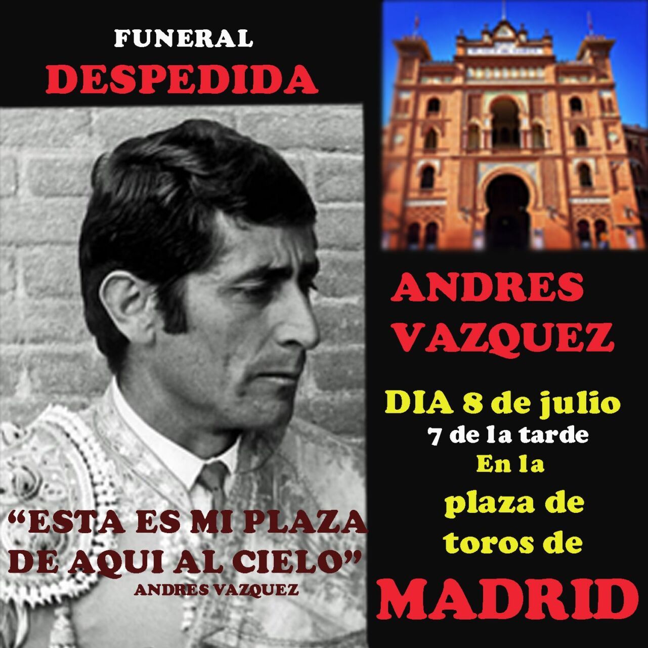 Cartel con la misa funeral en Las Ventas.