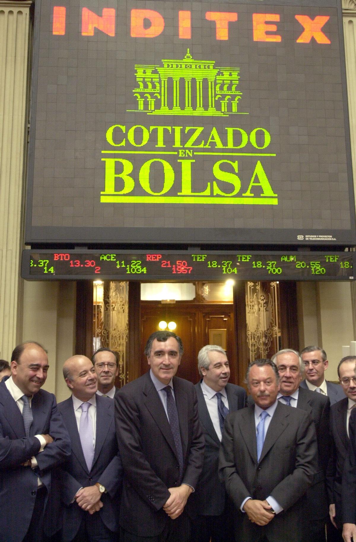 Imagen de los directivos de Inditex en la bolsa de Madrid el 23 de mayo de 2021