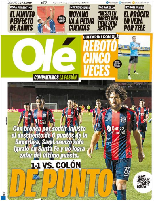 Portada OLÉ domingo 24 de marzo de 2019