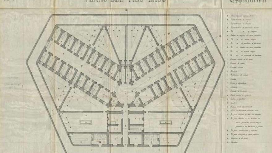 Plano del presidio proyectado en Betanzos en 1865, diseñado por el arquitecto Faustino Domínguez. Archivo Provincial