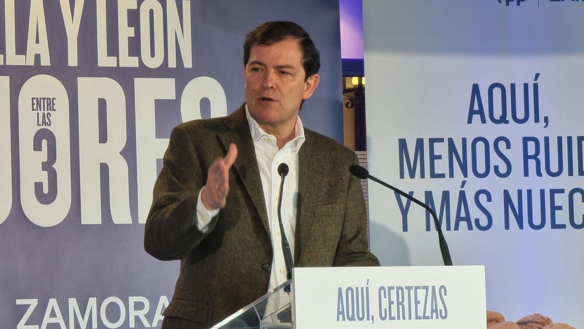 Alfonso Fernández Mañueco en el acto electoral de este lunes en Toro.