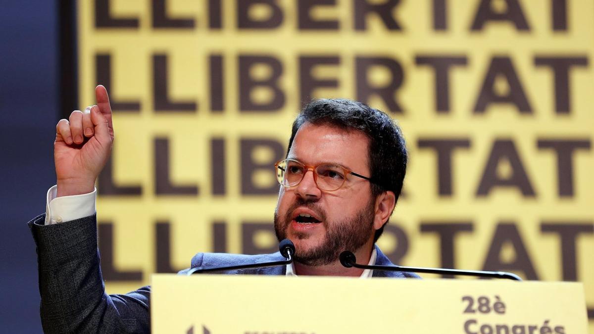 El coordinador general de ERC y vicepresidente de la Generalitat, Pere Aragonès, durante el congreso nacional que ERC celebra hoy en Barcelona