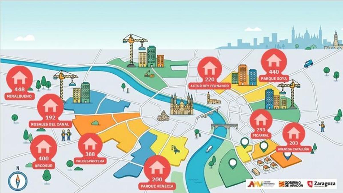 La viviendas  impulsadas por el Gobierno de Aragón que se van a lenvantar en los nuevos desarrollos de Zaragoza.