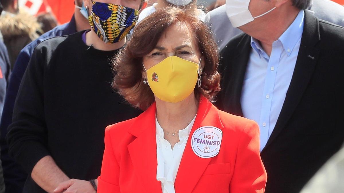 Carmen Calvo, durante la manifestación por el Primero de Mayo.