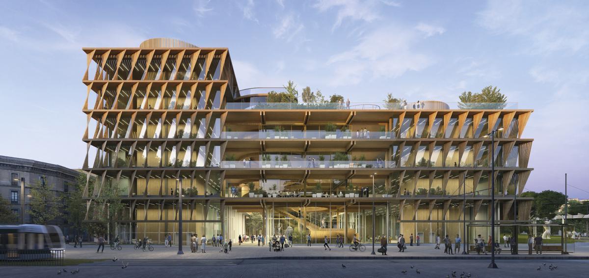 Recreación del edificio del Instituto de Biología Evolutiva, en el futuro complejo del Mercat del Peix.