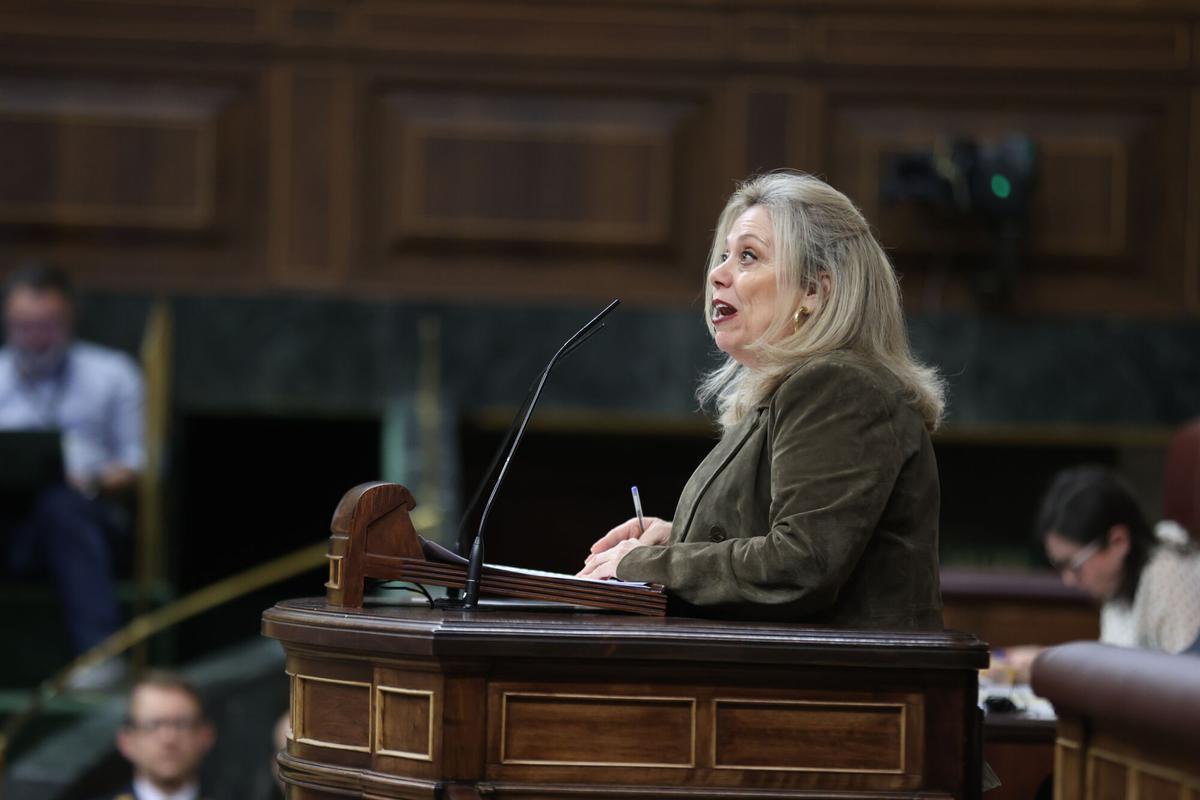 La diputada del PP Macarena Montesinos interviene durante el pleno que el Congreso de los Diputados celebra este martes.