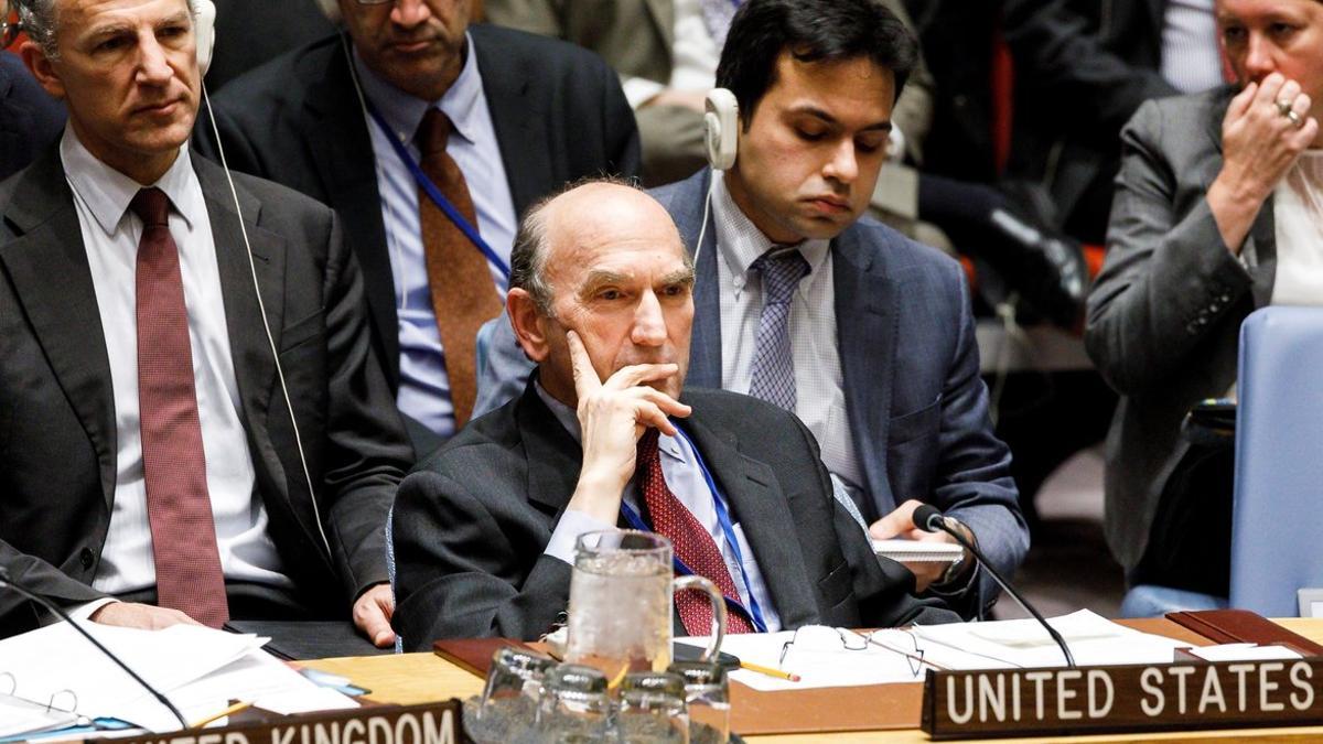 El representante de los EEUU para Venezuela,  Elliott Abrams, en el Consejo de Seguridad de las Naciones Unidas.