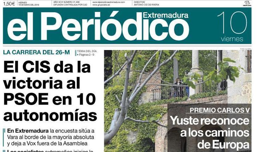 Esta es la portada de EL PERIÓDICO EXTREMADURA correspondiente al día 10 de mayo del 2019