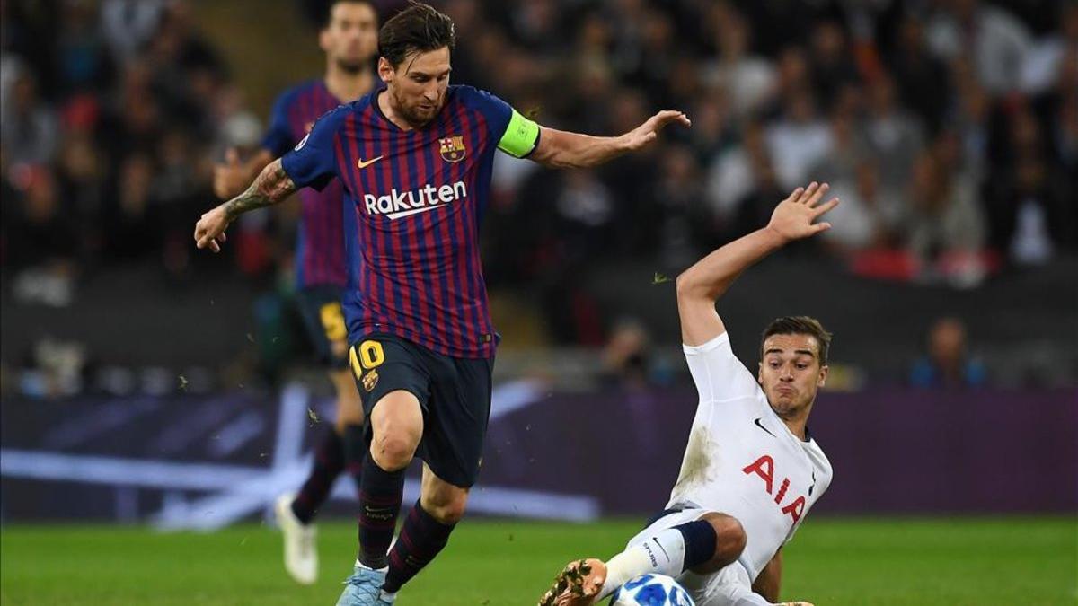 Lionel Messi marcó dos goles ante el Tottenham en la Champions League