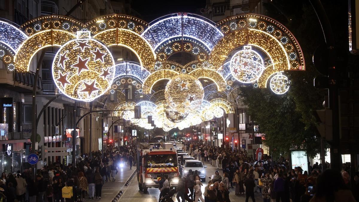 Las calles de Murcia durante el encendido de las luces del pasado noviembre.
