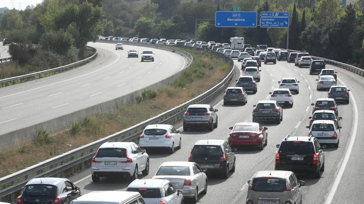 Atasco en la AP-7, a la altura de Cardedeu, el pasado 12 de septiembre