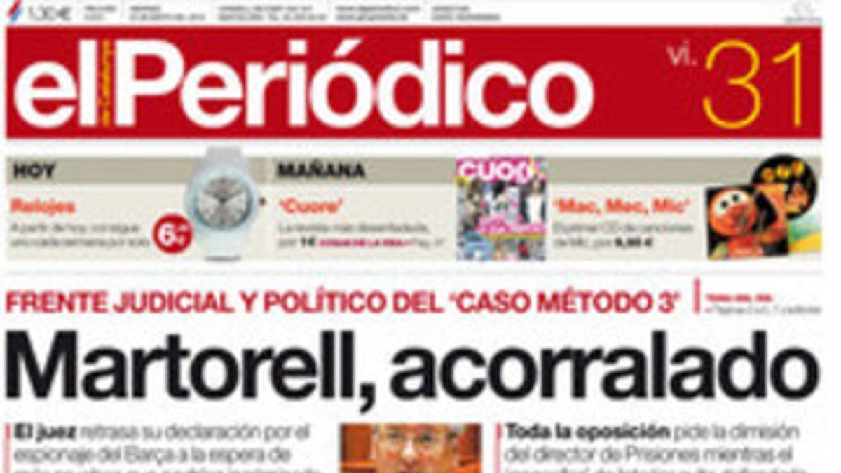 'Martorell, acorralado'. Portada de EL PERIÓDICO (31-5-2013)