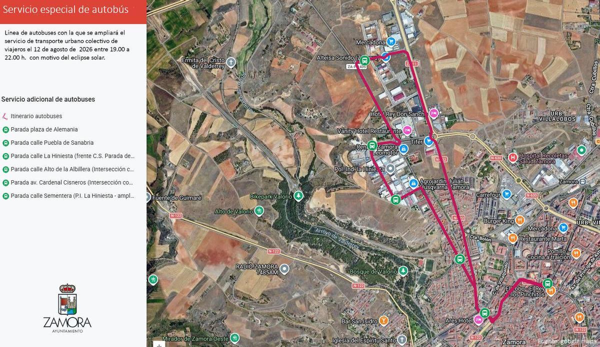 Recorrido del autobús urbano con motivo del eclipse solar del 12 de agosto