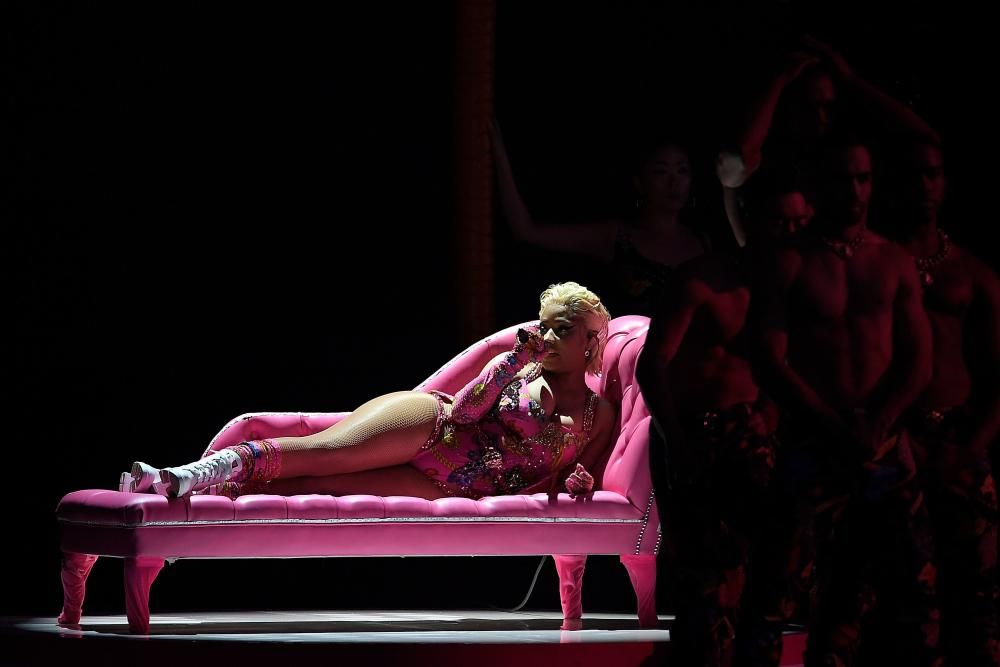 Trinidadian-US rapper Nicki Minaj performs during the MTV Europe Music Awards at the Bizkaia Arena in the northern Spanish city of Bilbao on November 4, 2018. (Photo by LLUIS GENE / AFP)