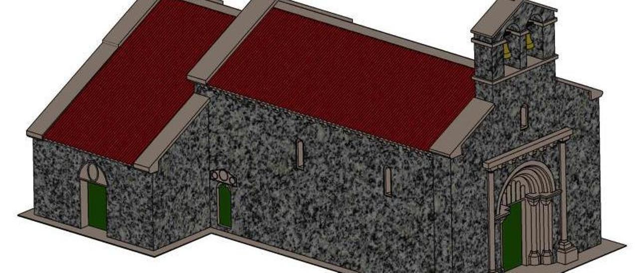 Recreación da igrexa antes das reformas barrocas do século XVIII. Esquema do delineante, Xosé M. Glez.  | ARQUIVO A CEPA