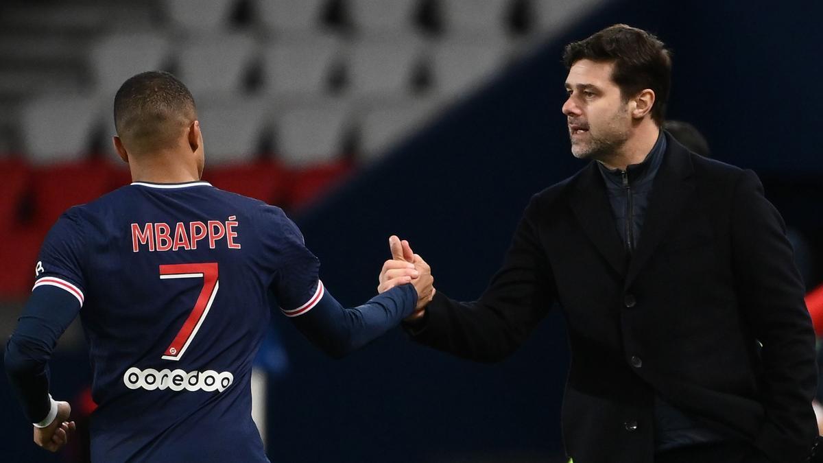 Pochettino y Mbappé en el partido del PSG frente al Nimes