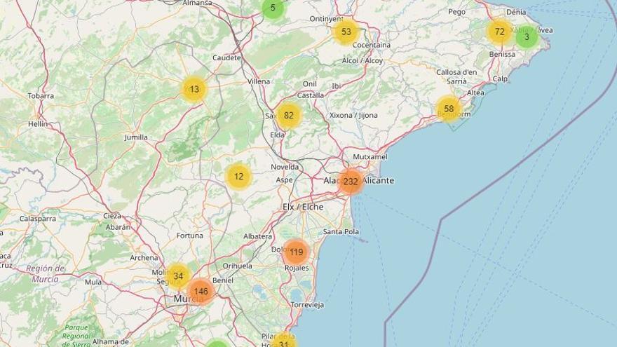 Mapa de picaderos en la provincia de Alicante