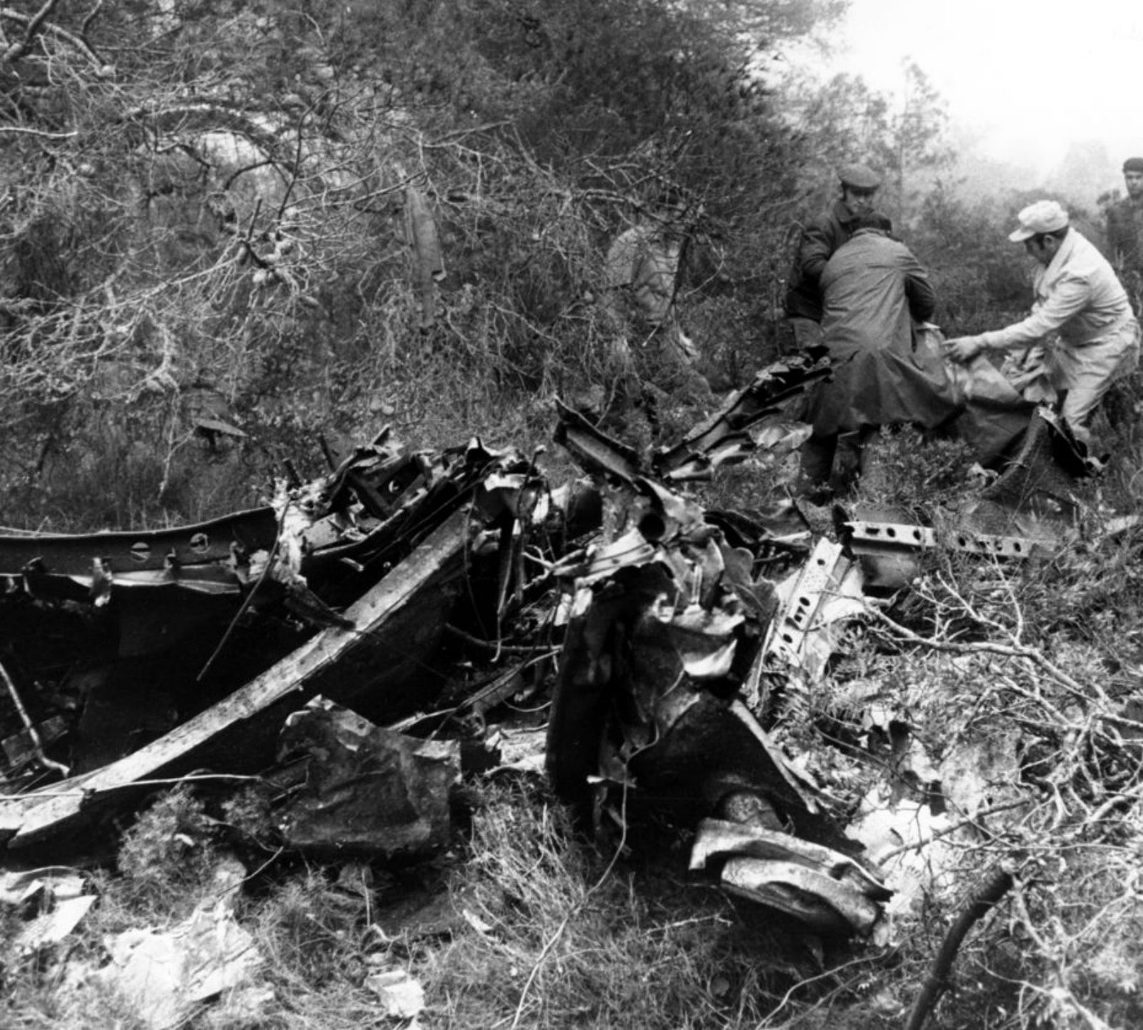 Trabajos de rescate junto a fragmentos del fuselaje.