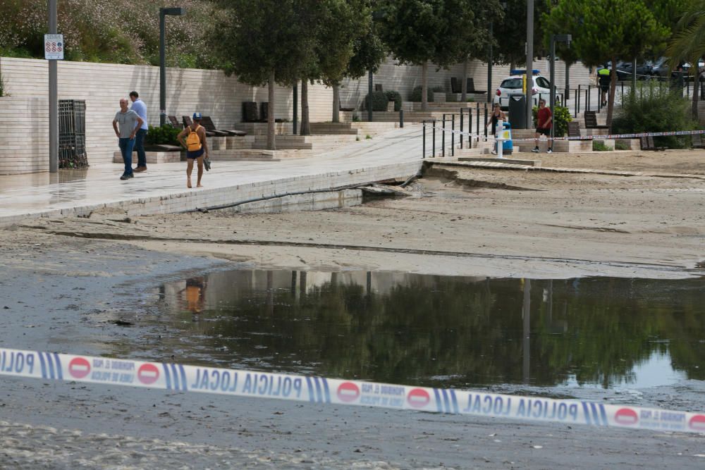 Daños en la playa de la Albufereta