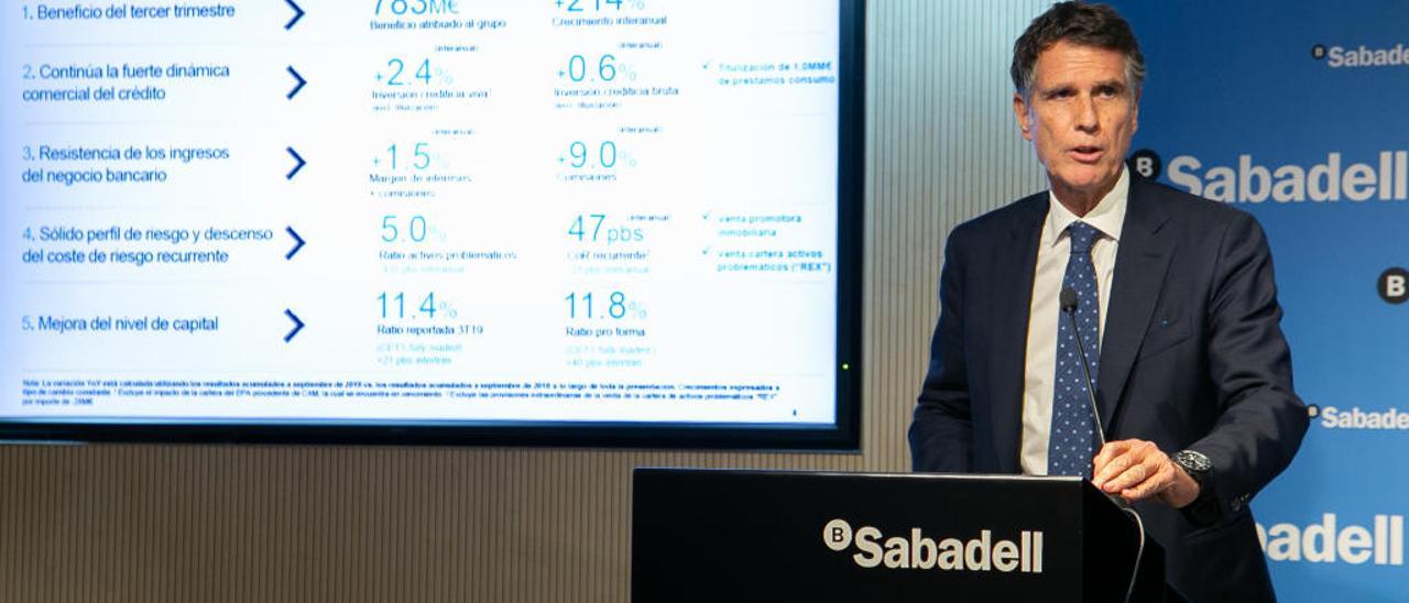 El consejero delegado del Banco Sabadell, Jaume Guardiola, ayer en la presentación de resultados de la entidad.