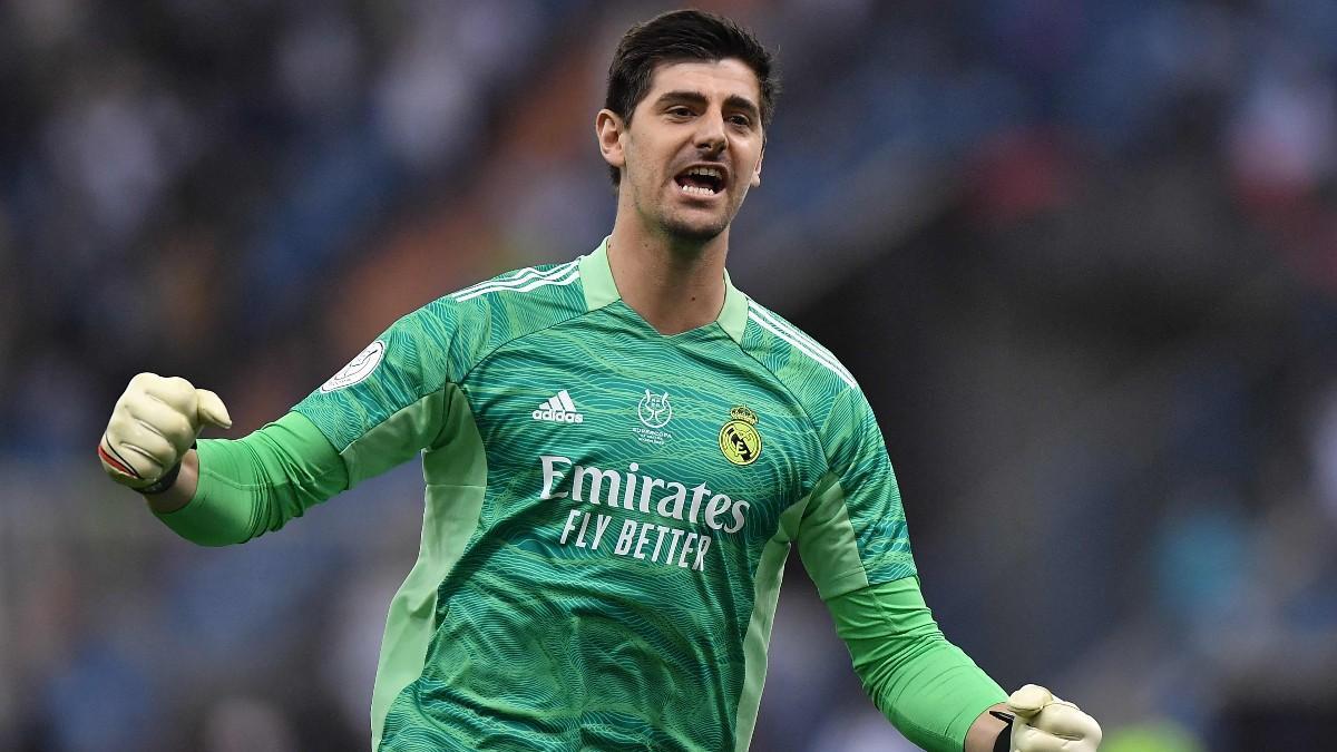 Courtois celebra el primer tanto del Madrid en la Supercopa