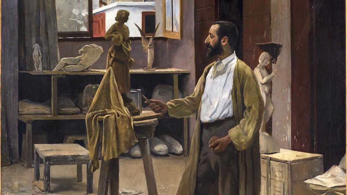 'Enric Clarasó en su taller' (el lugar del primer Cau Ferrat), de Rusiñol, es una de las obras destacadas.