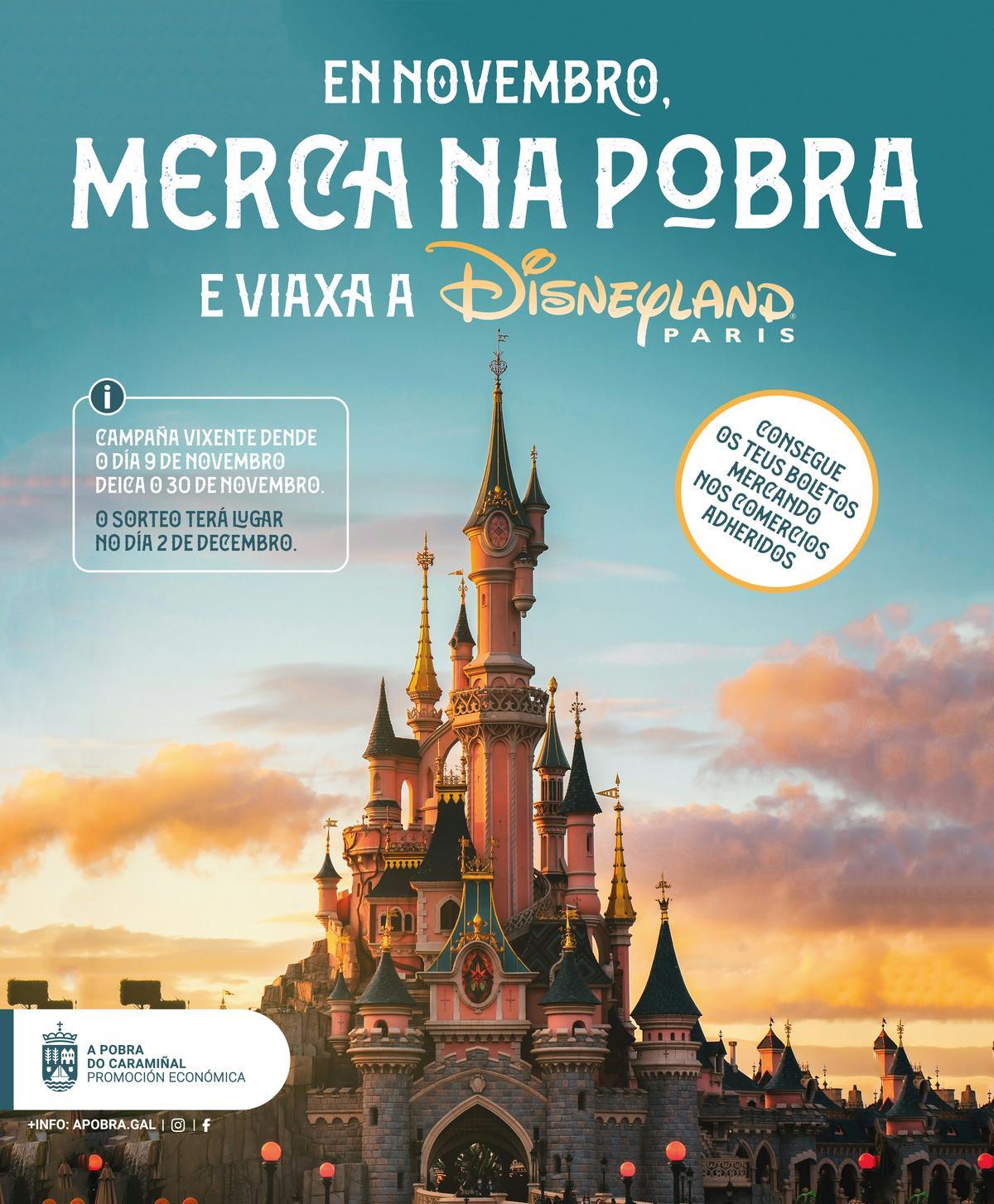 Cartel del sorteo del viaje a Eurodisney  de la campaña previa a Navidad de A Pobra