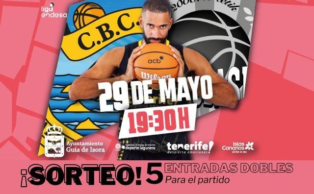 Imagen promocional del sorteo de 5 entradas dobles para el partido entre La Laguna Tenerife y Surne Bilbao el 29/05 las 19:30 h en el Pabellón Santiago Martín.